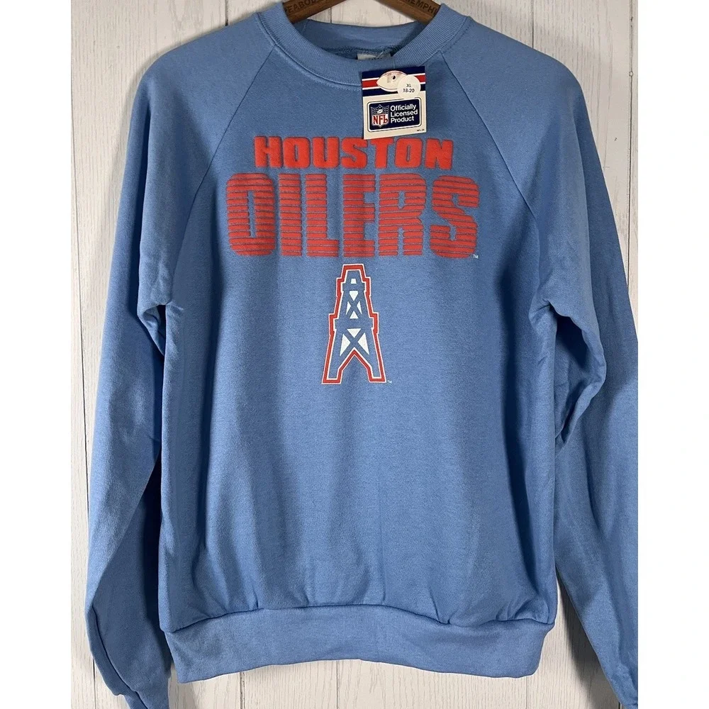 Vintage HOUSTON OILERS NFL Football Texas Youth XL DEADSTOCK USA Oil Rig 1980's